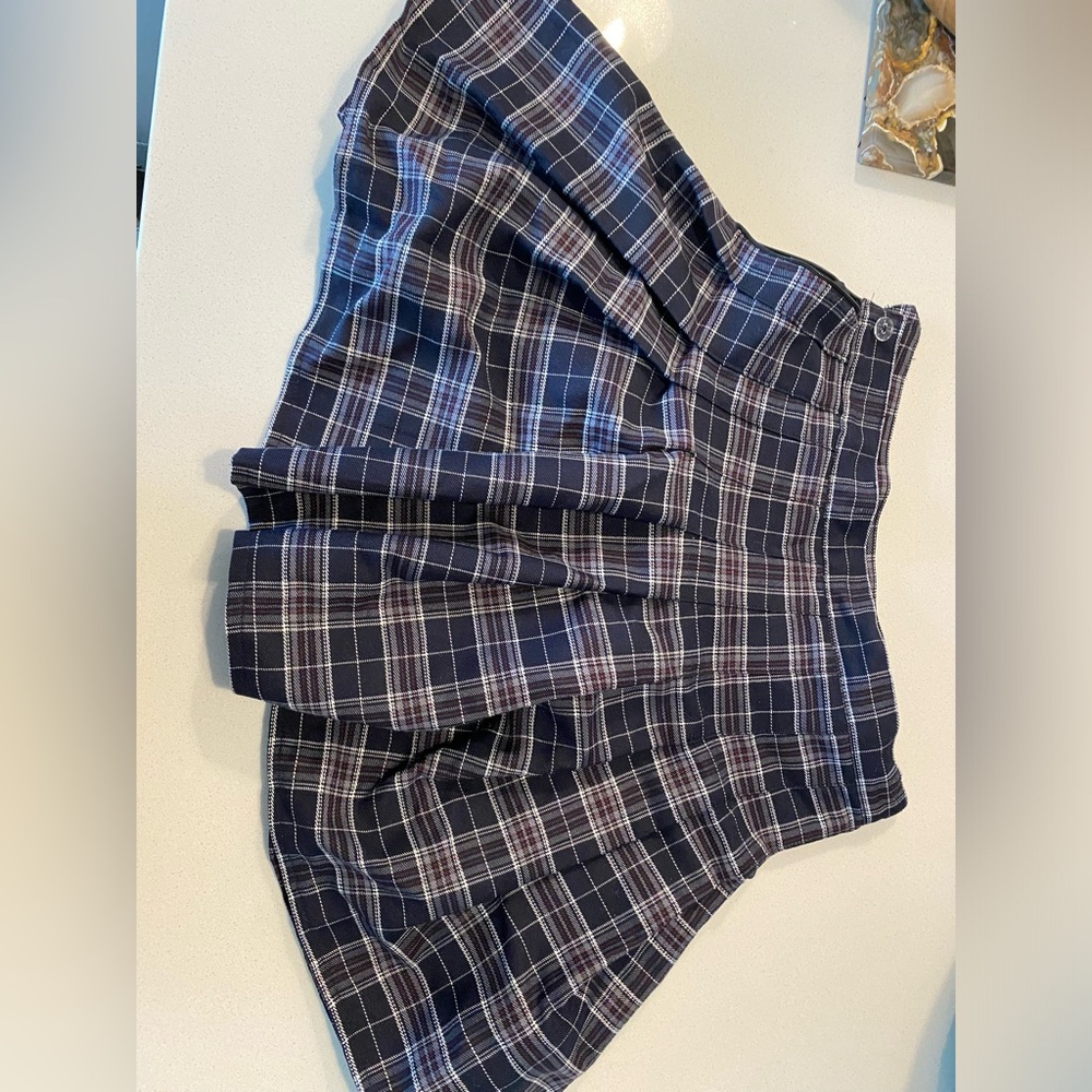 Blue plaid pleated skirt